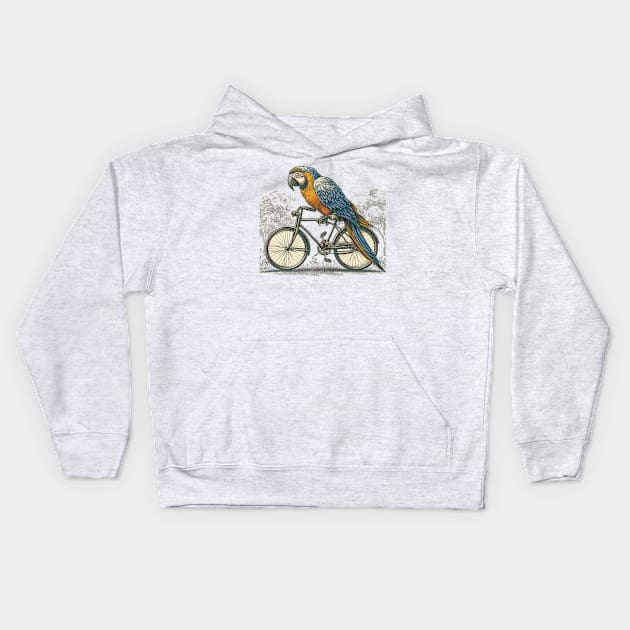 McCaw Parrot on a bicycle Kids Hoodie by Midcenturydave